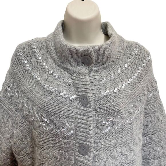 Coldwater Creek Wool Rabbit Hair Blend Cable Knit Embellished Cardigan FLAW Sz M - Picture 2 of 16